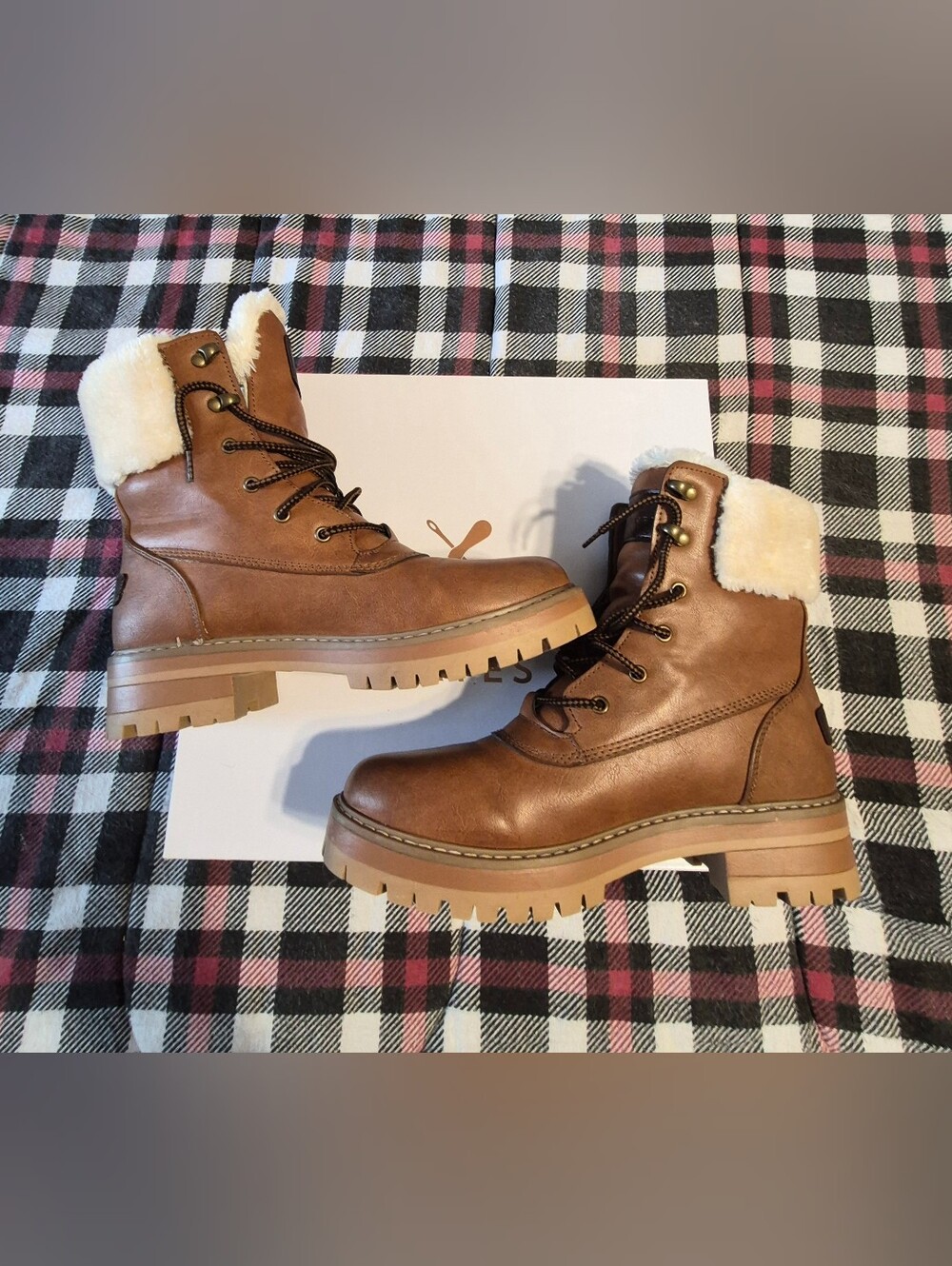 Denver Hayes Brown Lace-Up Boots with Faux-Shearling Collar